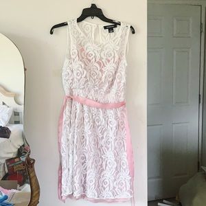 Crime and blush, lace dress with ribbon belt